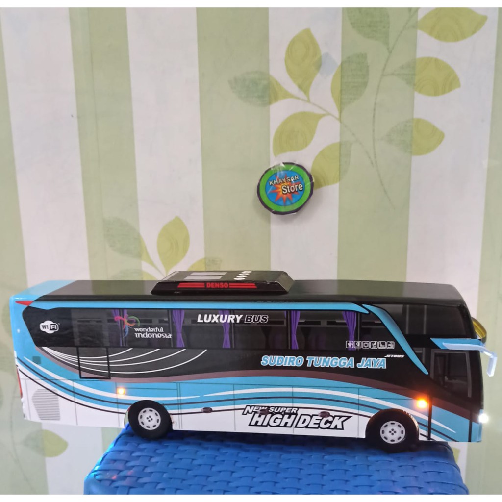 Miniatur bus bis shd SUDIRO TUNGGA JAYA  BIRU plus lampu