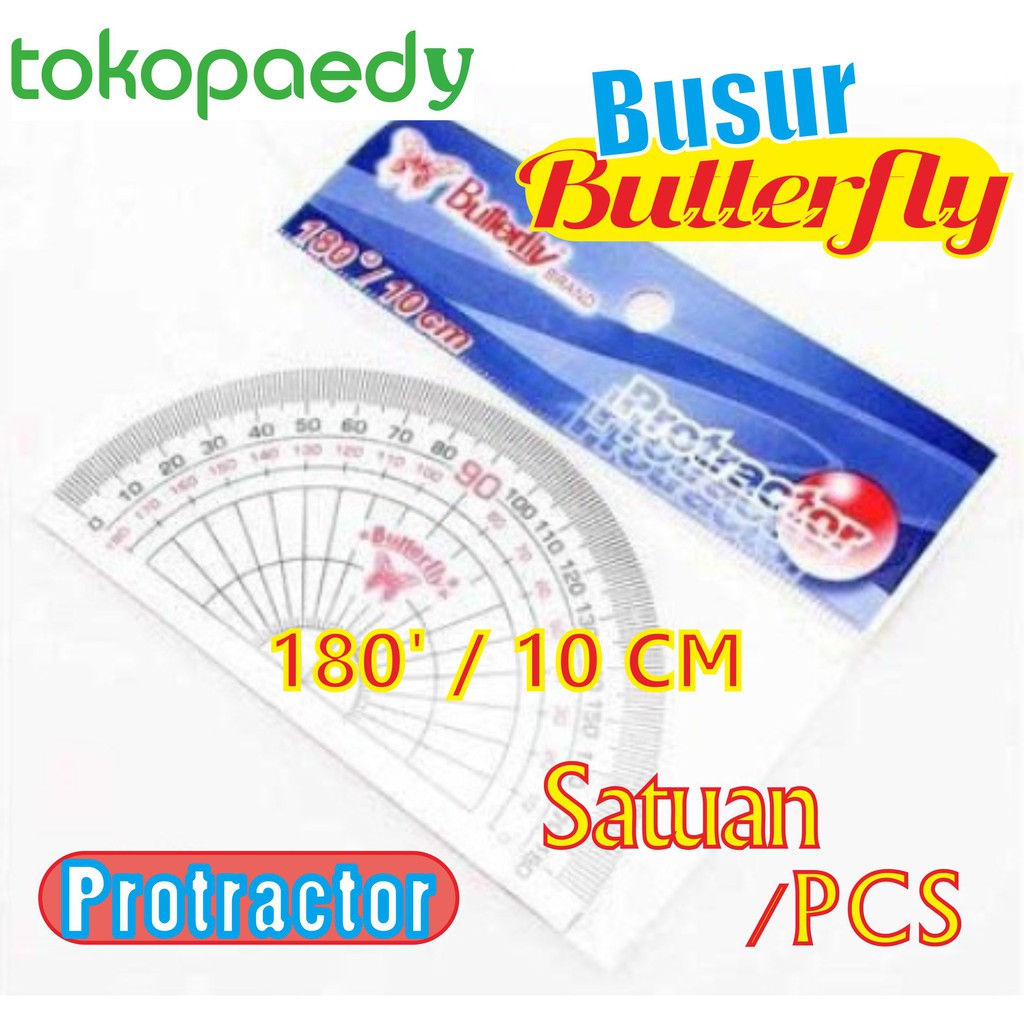 

Penggaris Busur BUTTERFLY 180' 10 CM /PROTRACTOR /Busur Derajat 10cm ORIGINAL /Model TIDAK Bolong