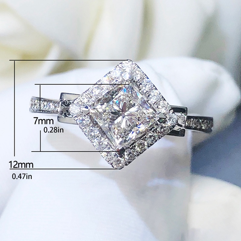 Cincin Bentuk Persegi Bahan Cubic Zirconia Warna Silver Untuk Wanita