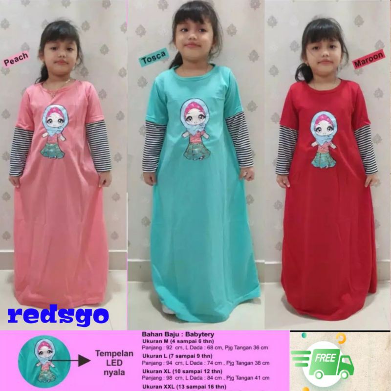 GAMIS ANAK BAJU ANAK MODEL LILLY PAKAIAN PEREMPUAN BAJU ANAK PEREMPUAN LED NYALA USIA 4 - 16 TAHUN
