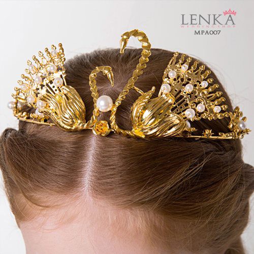 [SIAP KIRIM] AKSESORIS MAHKOTA RAMBUT PESTA ANAK LITTLE SWAN EMAS MPA007