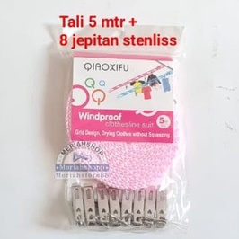 Tali Jemuran 5 mtr + 8bh jepitan stainless jemuran pakaian laundry