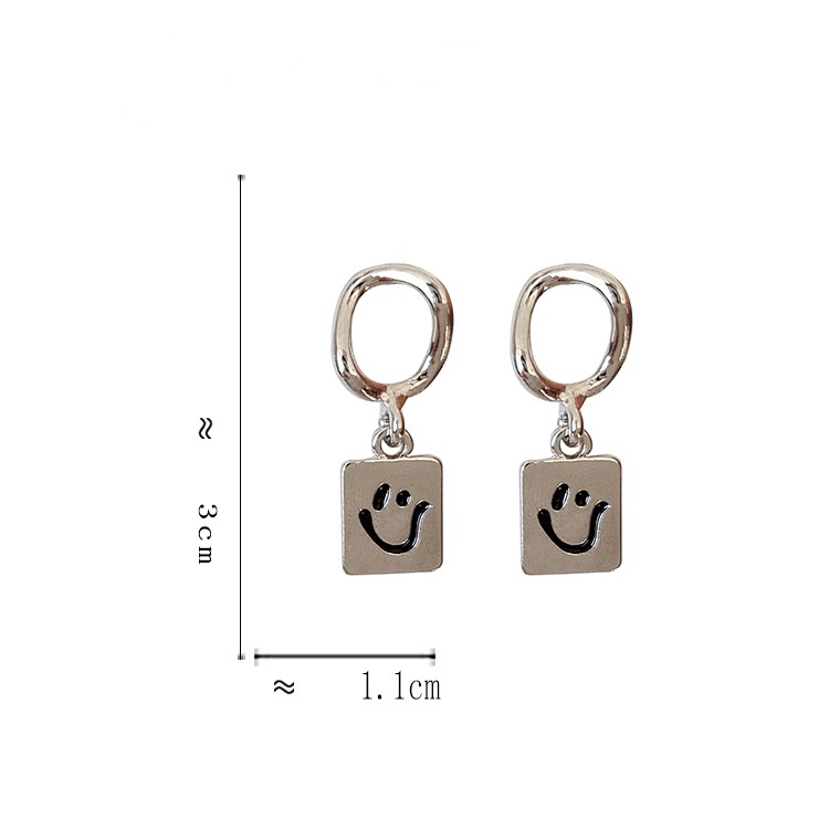 Anting Tusuk Sterling Silver 925 Desain Geometri Smiley Simple Untuk Wanita 4640