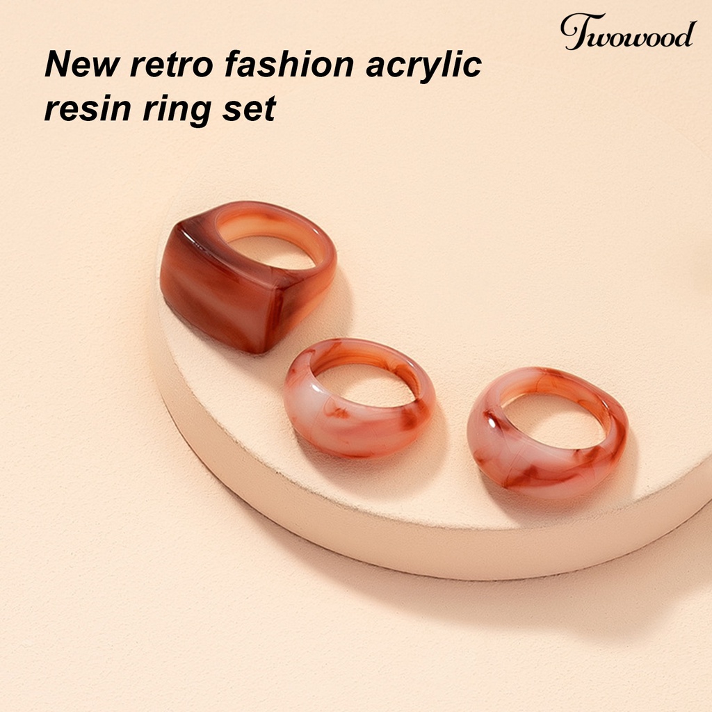 3pcs / Set Cincin Bentuk Persegi Geometris Bahan Resin Akrilik Untuk Unisex