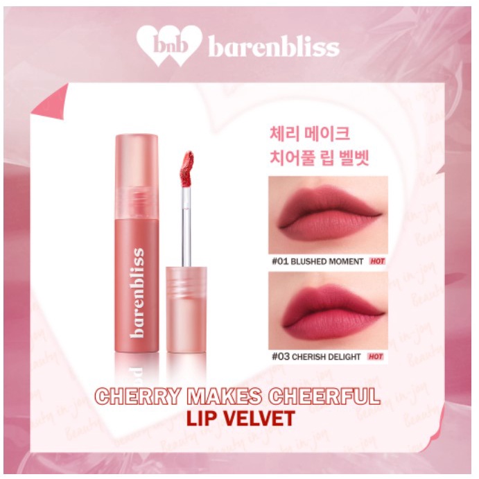 [BPOM] BARENBLISS CHERRY MAKES CHEERFUL LIP VELVET 100%Ori Lipvelvet Blushed Moment Rosewood Dream C
