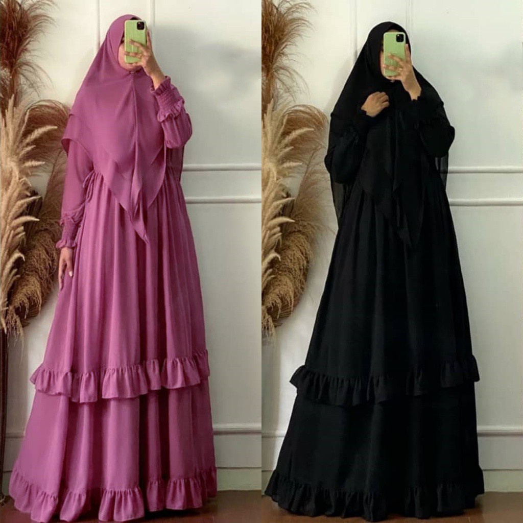 Arumi Maxi -  Baju Gamis kancing Busana Long Dress Muslim Lemon Skin Simple Harian Mewah Terkini