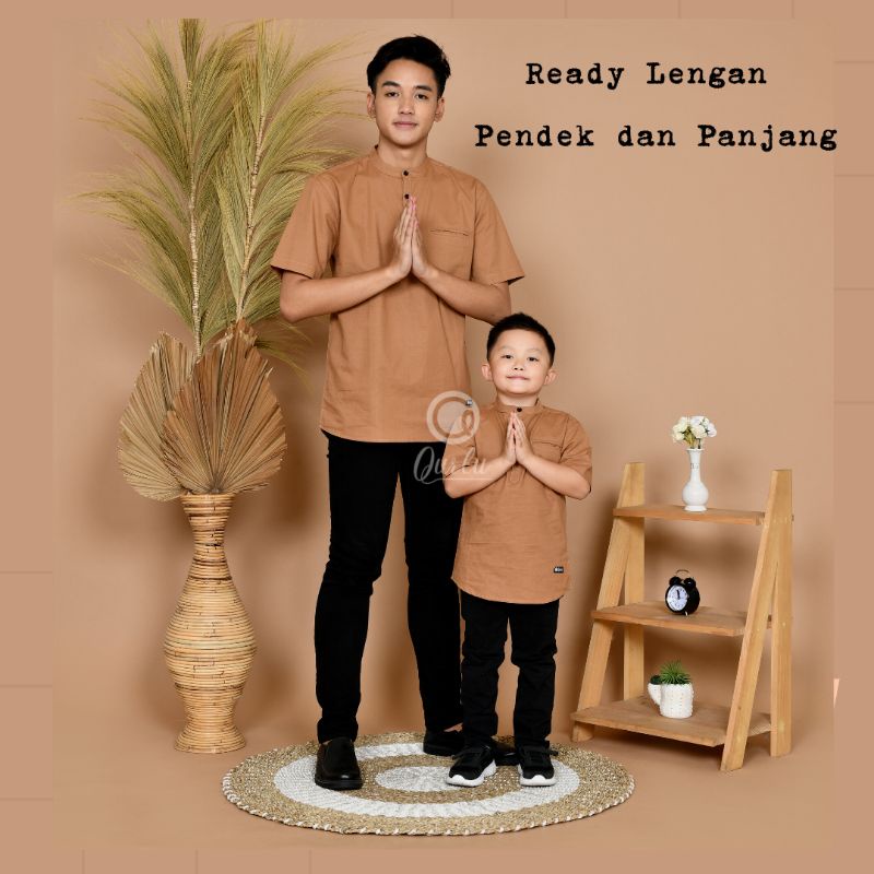 Qurlu - Kemeja Koko Dewasa/Anak warna COKLAT MILO (baju couple ayah dan anak laki-laki) Baju Koko Pria