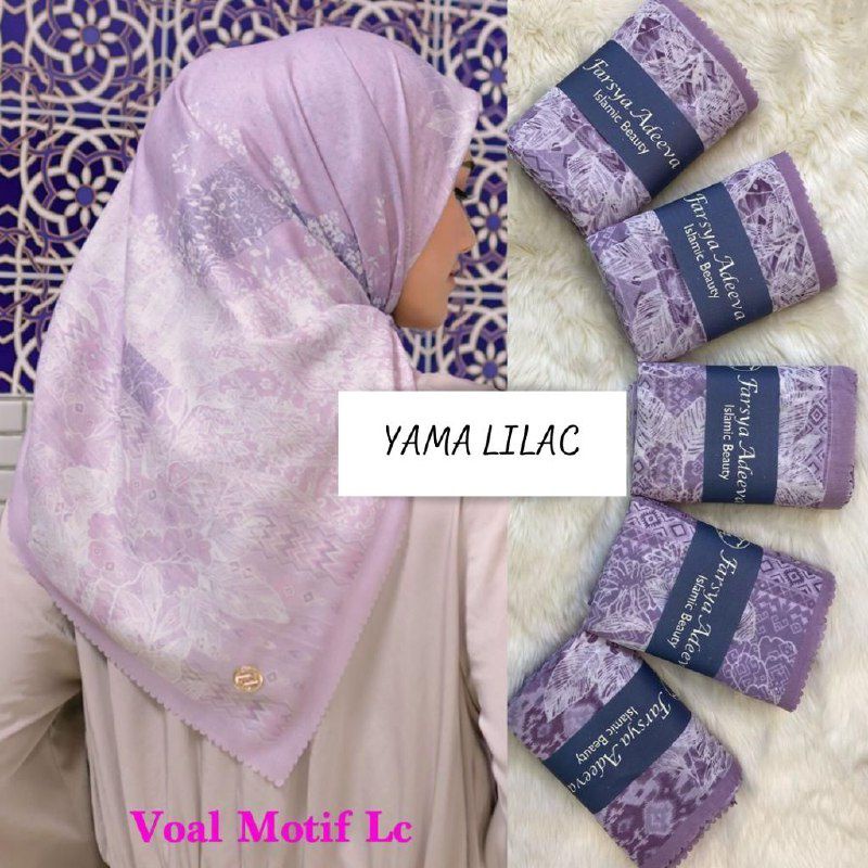 Hijab Segiempat Voal Premium Motif YAMA LILAC Jilbab Square Denay Kw Lasercut