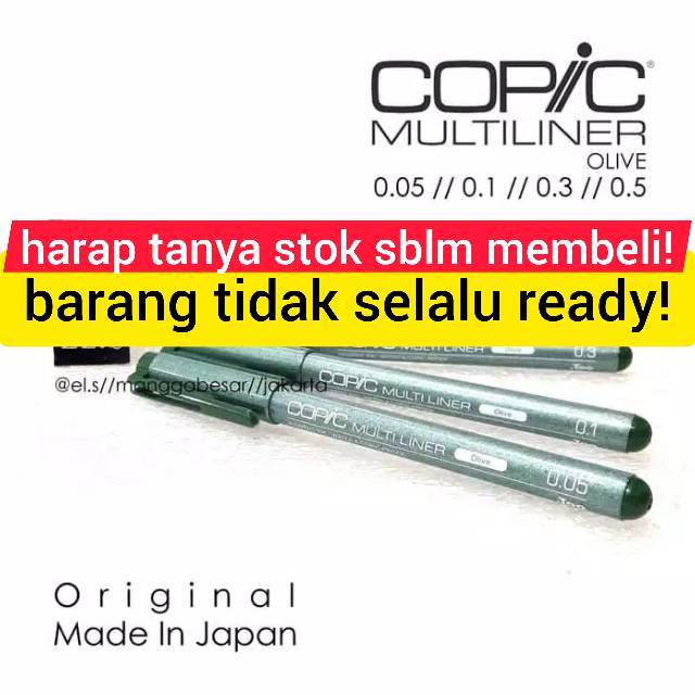 

WJB TNY STOK! COPIC MULTILINER OLIVE COLOR WARNA COLOUR ECER SATUAN 0.05 0.5 0.3 0.1