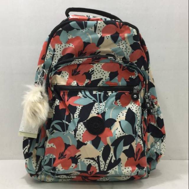 Tas Ransel Kipling Seoul Original Backpack LILY GARDEN TOSKA OREN ORI Besar Laptop Wanita Travel