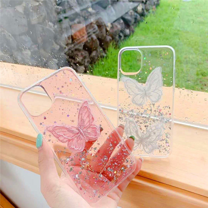 Butterfly Glitter Case Samsung S21 A12 S20 S10 plus note 10 20 ultra Vivo Y51 Y20 Y19 Oppo Reno 4f 5