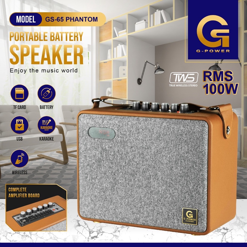 GPower Speaker Aktif Bluetooth Poertable Battery Speaker GS- 65 PHANTOM FREE 2 MIC BERKUALITAS Termurah