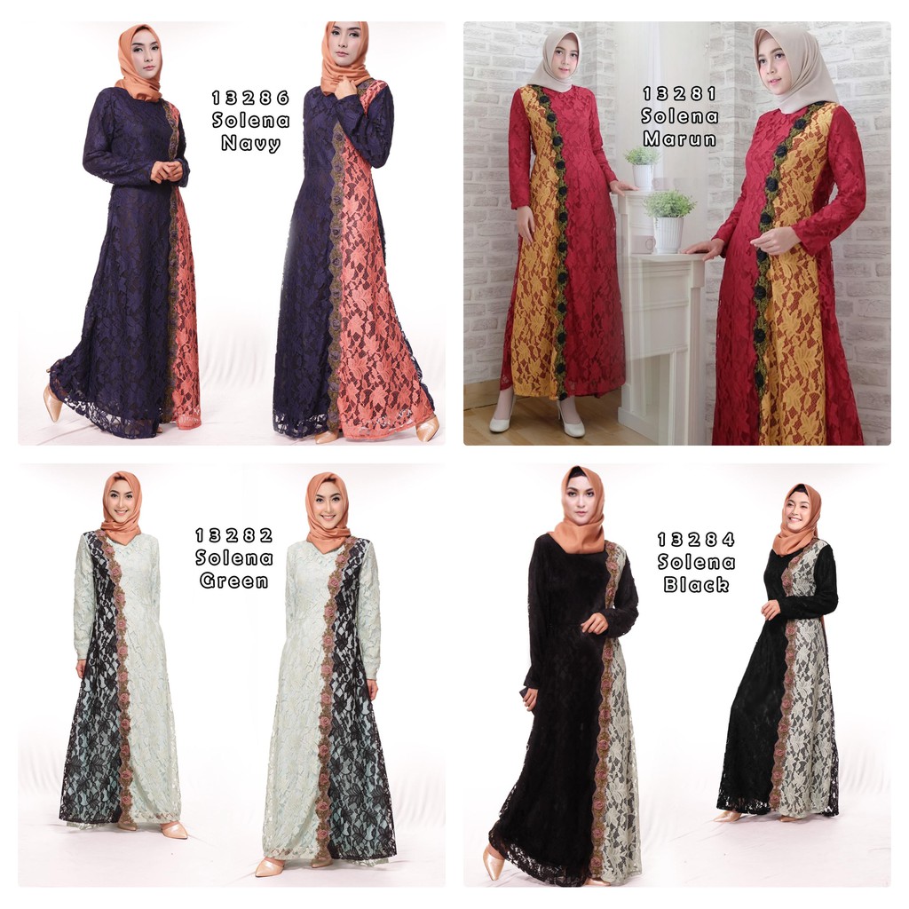 Gamis Syari Soleyna Bahan Brukat Full Furing LD 100 Pjg 140 Gamis Muslim Atasan Muslim