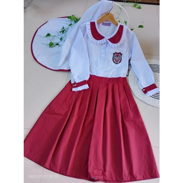 Seragam Sekolah SD Muslim Model Gamis Anak Perempuan Merah Putih & Pramuka