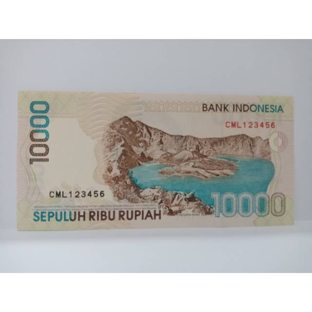 Uang kuno 10000 rupiah emisi 1998 nomor seri cantik 123456