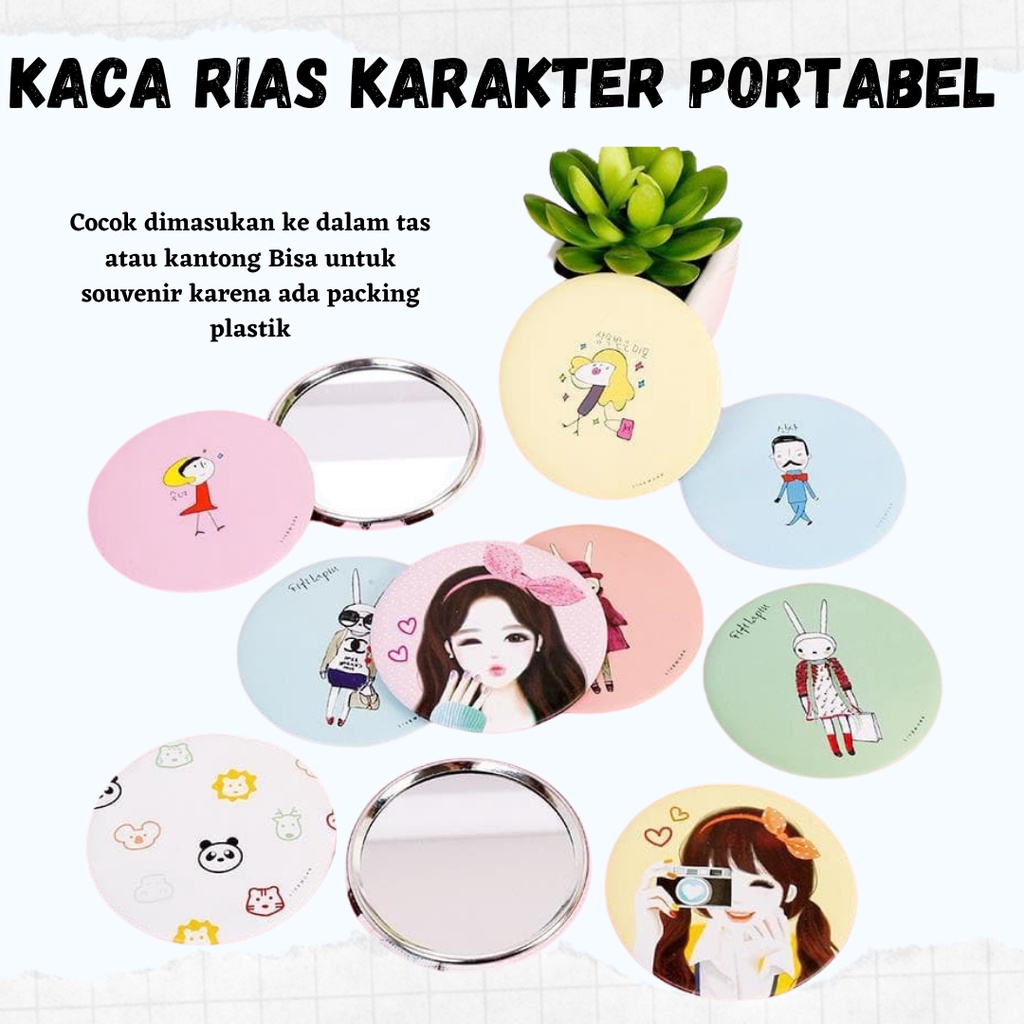 HARGAPROMO!!! Cermin Mini Bulat Makeup Kaca Rias Karakter Portabel Praktis Random