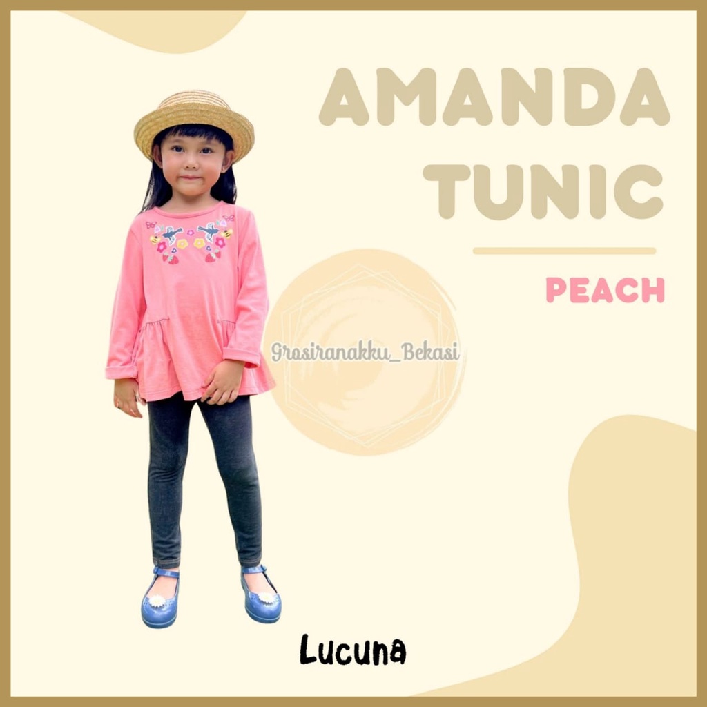 Tunik Anak Amanda Long Tee Lucuna Warna Peach Size 1-5 Tahun