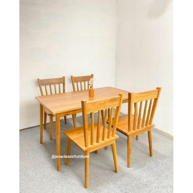 1 SET KURSI MEJA MAKAN MINIMALIS SET TABLE DAN DINNING CHAIR VINTAGE RETRO CAFE RESTO BAHAN KAYU JATI GRADE A NATURAL MURAH FURNITURE JEPARA-4