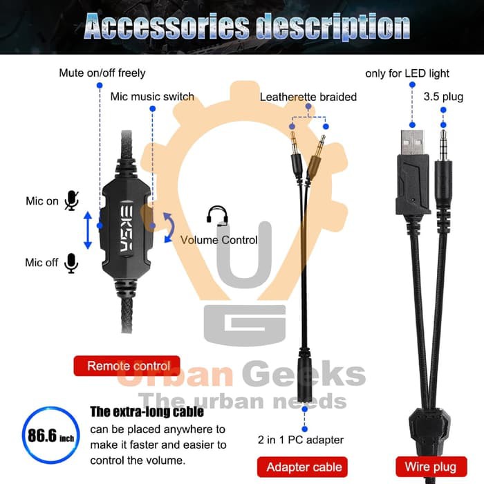 Headphone Gaming Over Ear Gaming Headset EKSA E3000