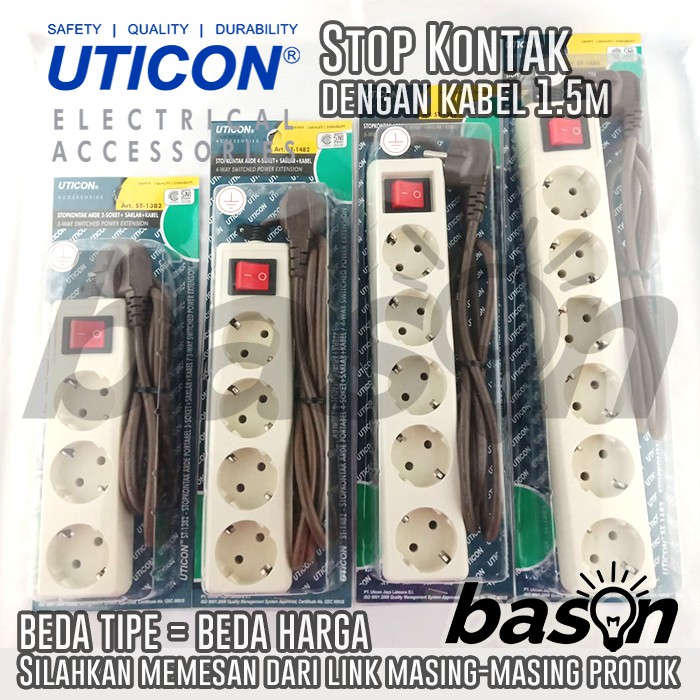 UTICON ST1382 Power Extension - Stop Kontak 3Lubang 1.5Meter Arde dengan saklar on off