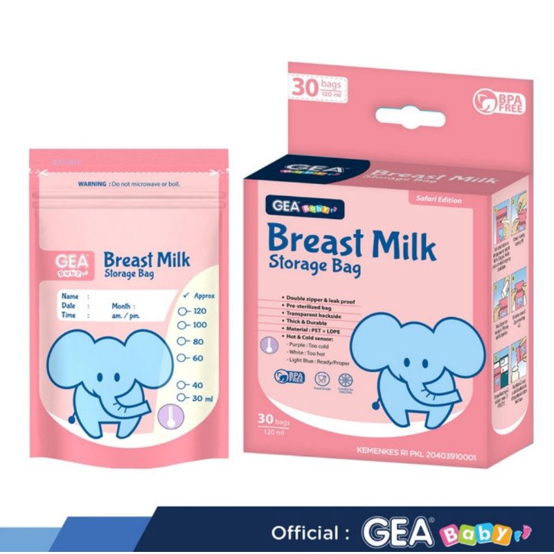 GEA Baby Kantong ASI Breast Milk Storage Bag 120 ml Motif Isi 30 Pcs Safari &amp; Mammals Edition