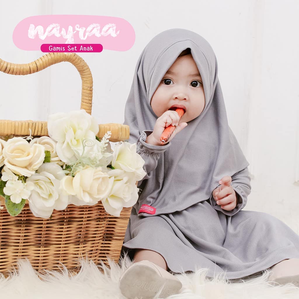 Nayra Syari Kids Gamis Anak Cewe Fashion Muslim Terbaru Dress Anak Murah Lengan Balon Pakaian Balita