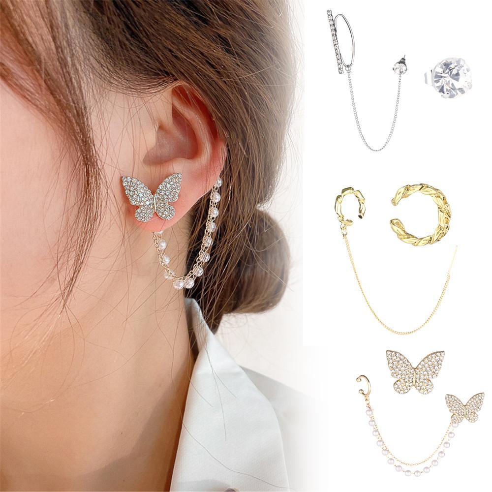 Lily Butterfly Klip Anting Hadiah Fashion Mutiara Alloy Ear Clip