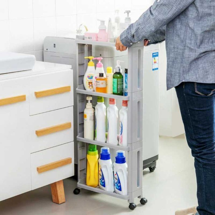 Rak Laci Susun / Rak Dapur Kitchen Plastik Slim Dgn 4 Roda / Rak Bumbu