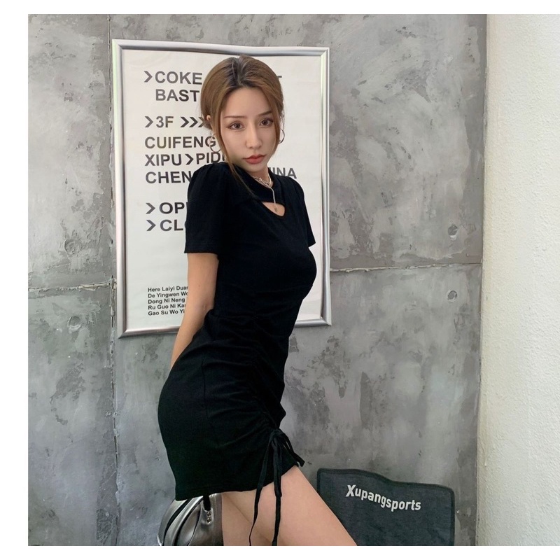 Nk.008 korean mini dress tali samping serut // Bodycon // Lengan pendek // dress korea // dress impo