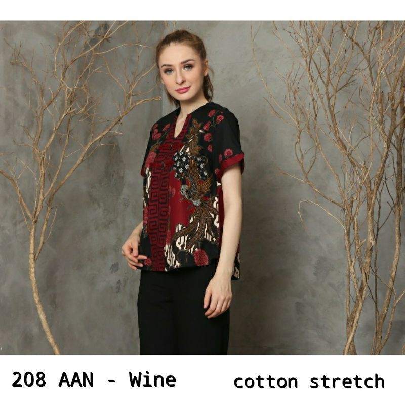 Atasan Blouse Batik Wanita Lengan Pendek Bahan Katun Stretch, 208 AAN / 208 SMP#-7