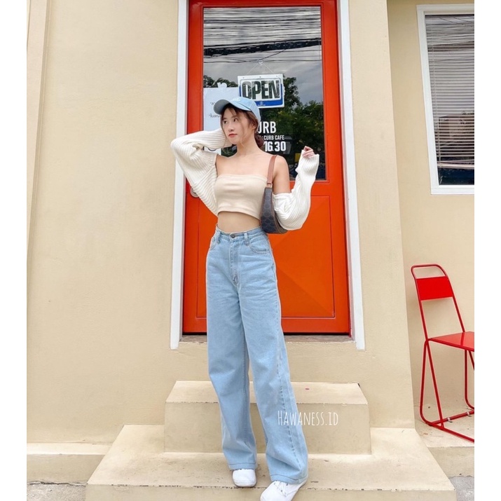 Highwaist Kulot Jeans Wanita Loose