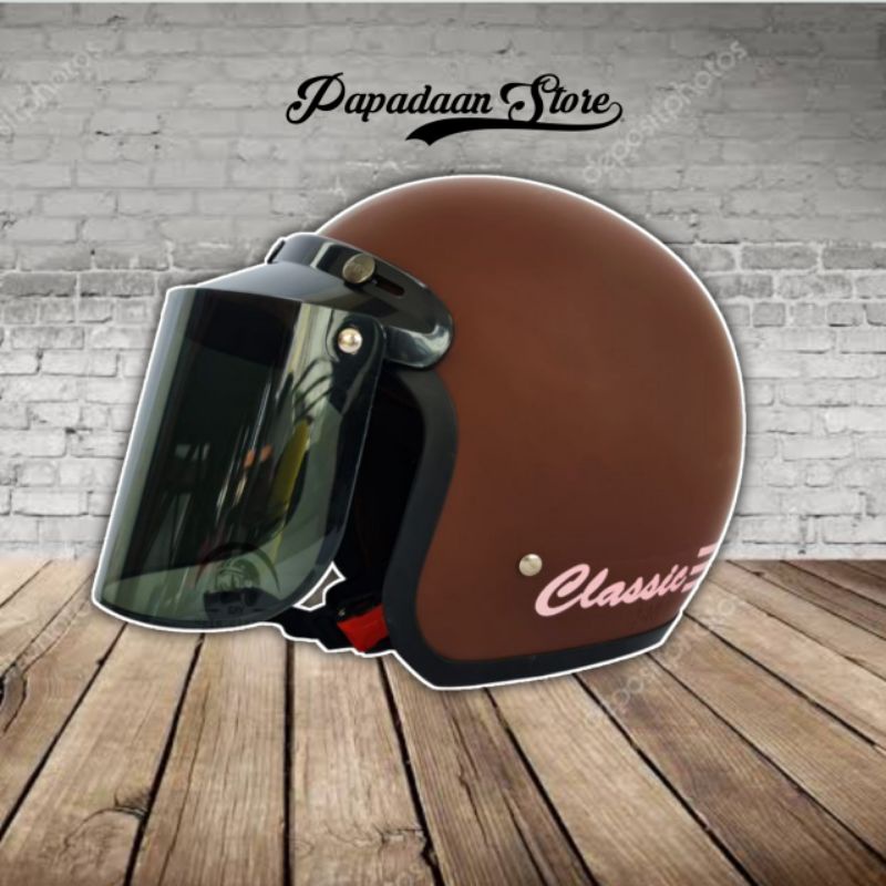 [PROMO] HELM BOGO CLASSIC COKLAT DOFF FREE KACA (DATAR/CEMBUNG)