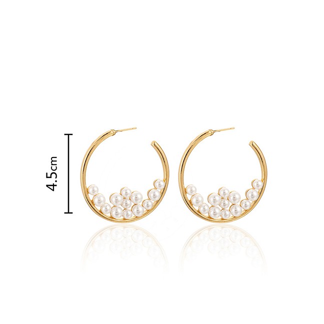 LRC Anting Tusuk Fashion Gold Alloy Size Pearl Geometric Round Earrings D09321