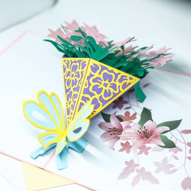 Pop Up Card Buket Bunga 3D- Flower Bouquet Kartu Ucapan Unik