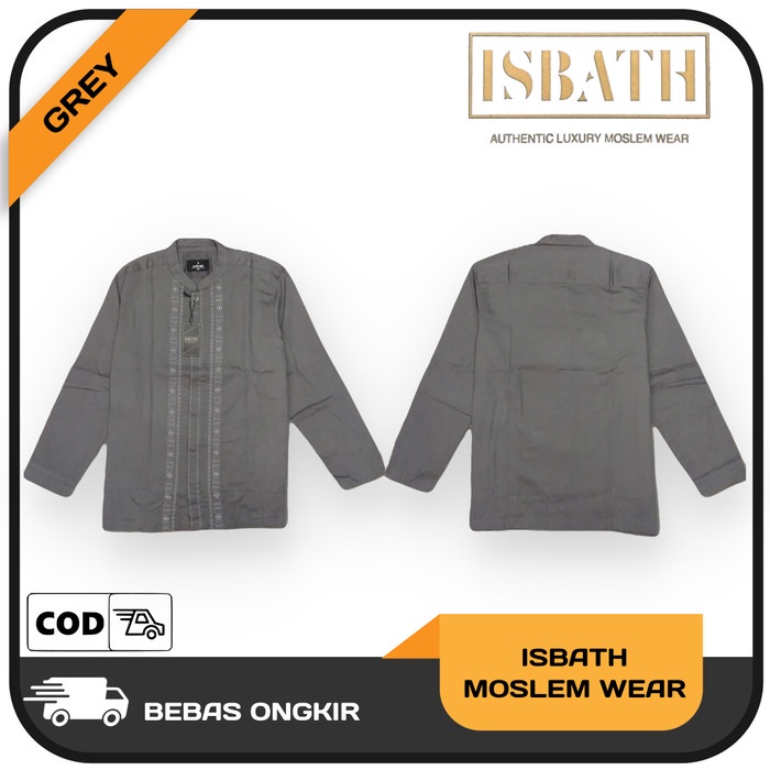 ISBATH Baju Koko Muslim Pria Lengan Panjang Bahan Katun Lembut Adem