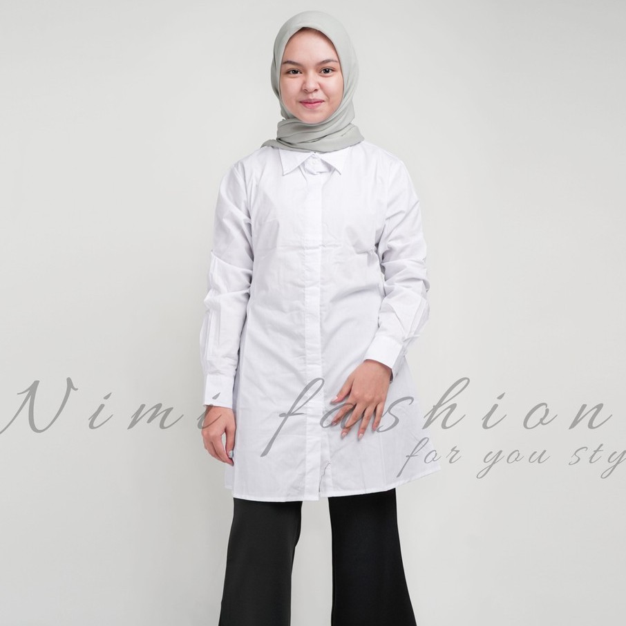 Kemeja  Tunik Putih Kemeja  zara  Atasan Polos Wanita  