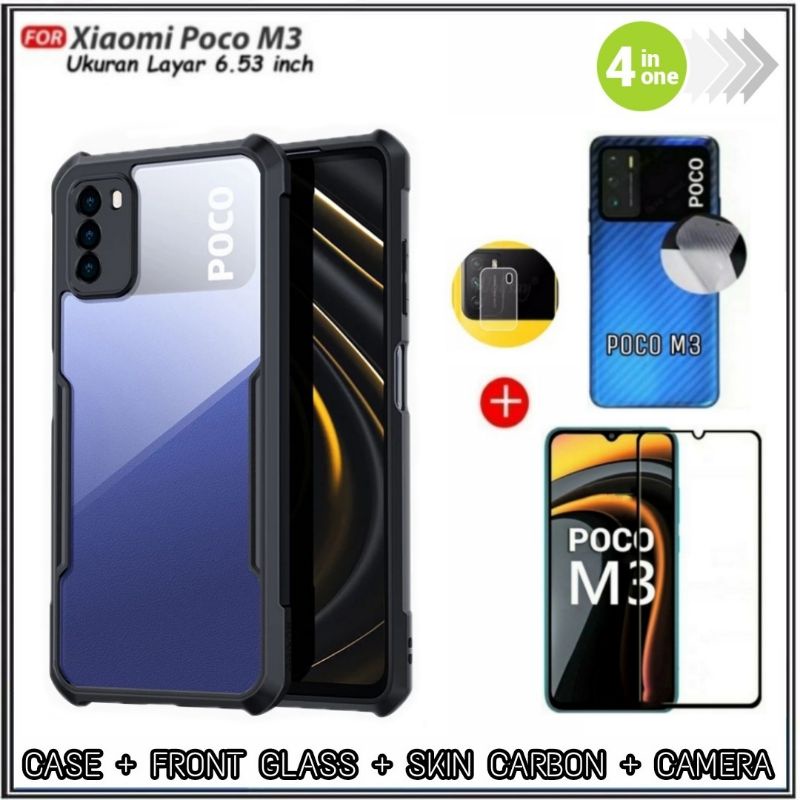 Paket 4in1 Case Xiaomi 11T / 11T Pro Hardcase Fusion ShockProof Free Tempered Glass Layar &amp; Lens Camera &amp; Skin Carbon