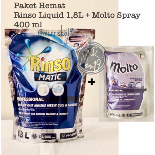 Rinso Matic Cair 1.8Liter + Molto Parfum Laundry Spray 400ml Detergent Liquid