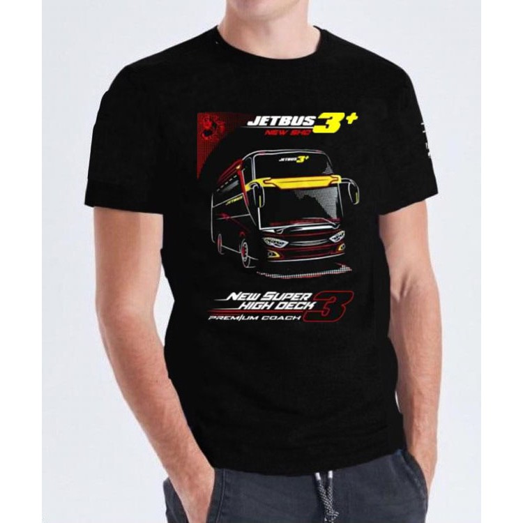 Kaos Tshirt PriaJet Bus 3 Hitam Distro Lengan Pendek Motif Sablon Bergambar Keren Baju Kaos Driver Muda bus/
