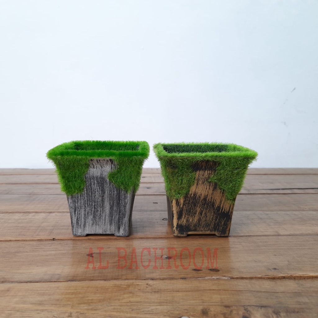 P006 POT KOTAK LUMUT 8,5CM PLASTIK P012-2S POT BUNGA HIAS ARTIFICIAL