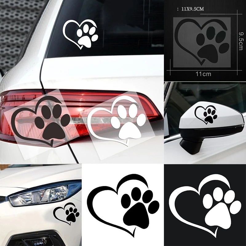 Cute Dog Paw with Peach Heart Car Sticker /  3D Cartoon Animal Car Stickers / Automobile Self-Adhesive PVC Stickers for Car Decoration