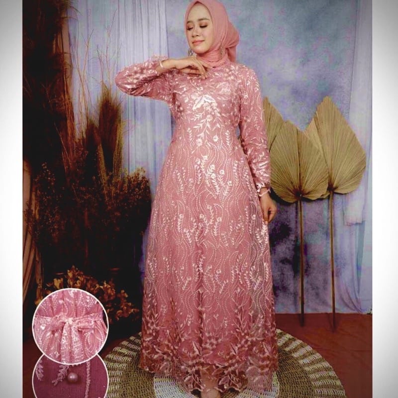 GAMIS BUSUI BRUKAT/BROKAT SIZE M L XL XXL XXXL DALAMAN FULL FURING DAN TILE MUTIARA PREMIUM(FREE MASKER) TERBARU