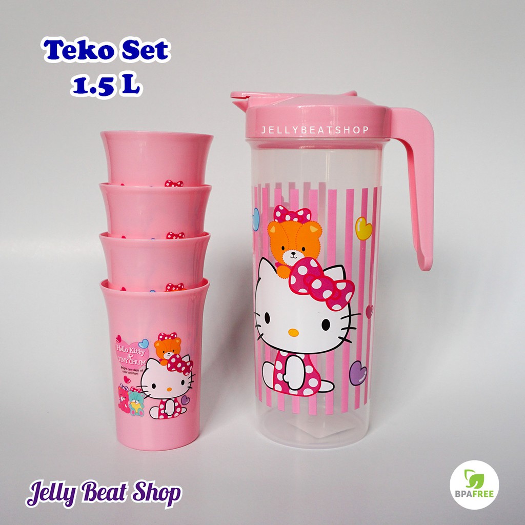 Teko Set 4 Gelas Plastik Hello Kitty Doraemon BPA free