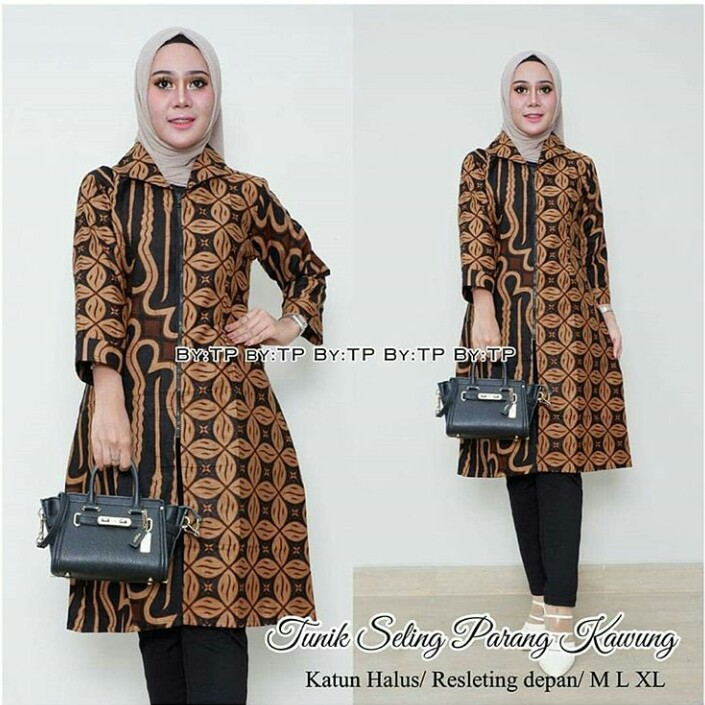 ADA JUMBO - Tunik Seling Parang Kawung Batik Wanita Modern Exclusive Murah Zipper Depan Kombinasi