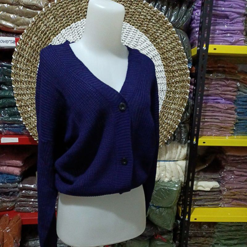 CARDIGAN CROP 7GET RAJUT TEBAL LENGAN PANJANG RICHI.STORE-Navy