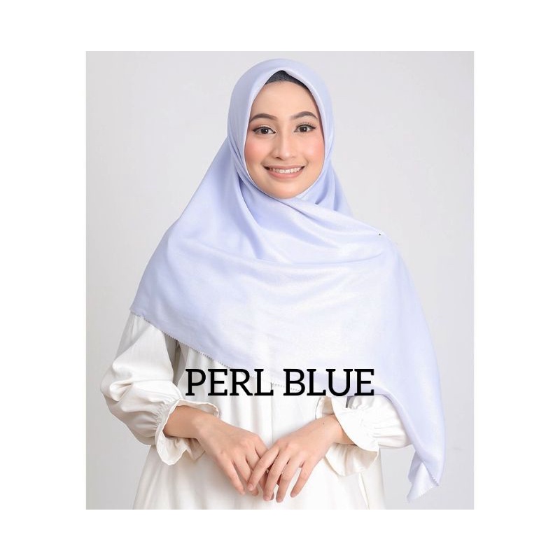 LUXURY PLAIN LC BY UAMAMA SCARF TEPI LACER CUT HIJAB/KERUDUNG GLOWING PESTA MEWAH SEGI EMPATi-PERL BLUE