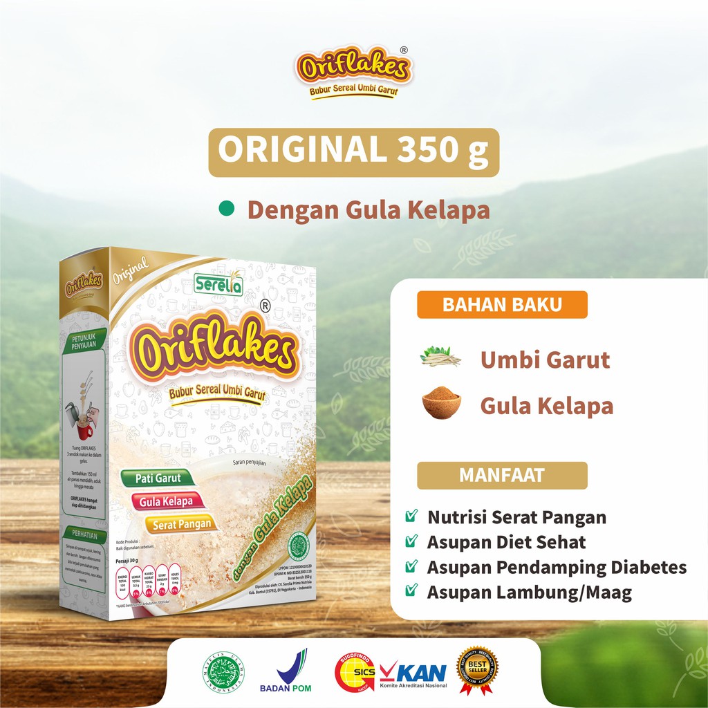 ORIFLAKES Original Gold - Sereal Umbi Garut Gula Kelapa 350g - WPS - Oriflakes Malang