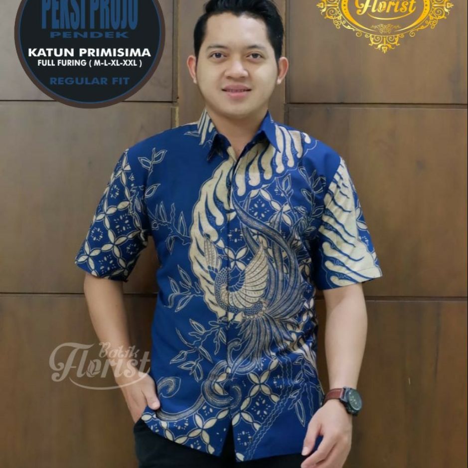 Hem Batik Lengan Pendek / Baju Batik Lengan Pendek Lapis Furing PEKSI PROJO Batik Warna Navy