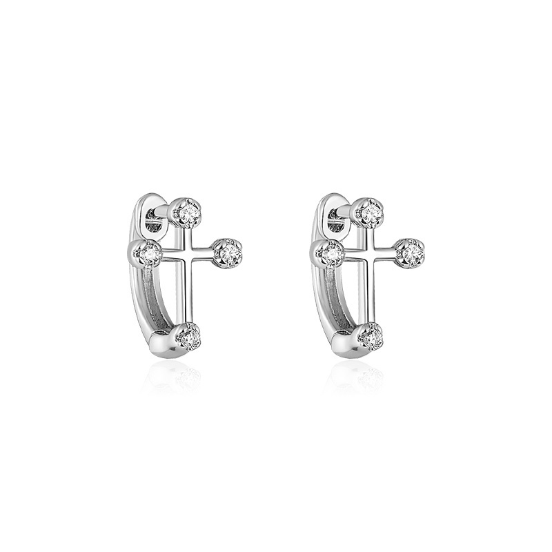 Anting Klip Telinga Desain Salib Bahan S925 Silver Untuk Pasangan