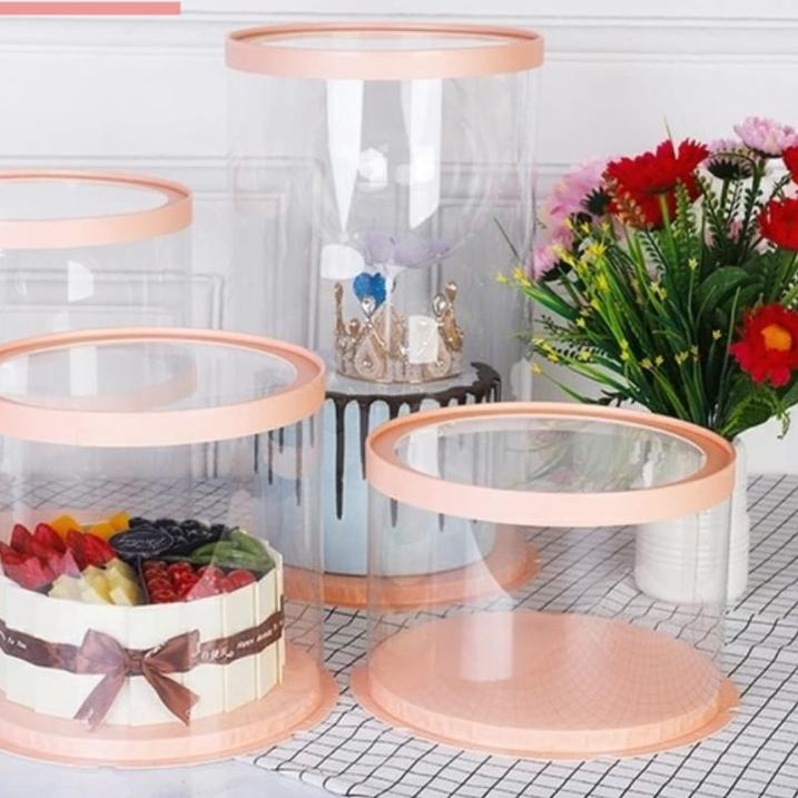 

★ Cake Box Bulat Dus Kue Kotak Kue Transparant Mika PET 22x22 cm ✵